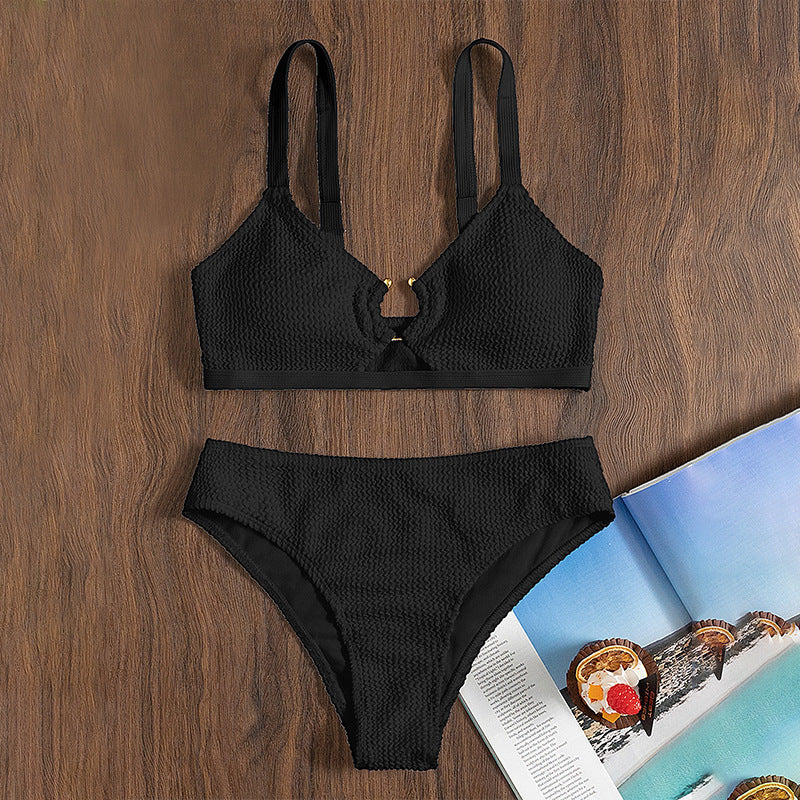 Damen Bikini-Set mit hohem Taillenschnitt und verzierten Trägern Drune