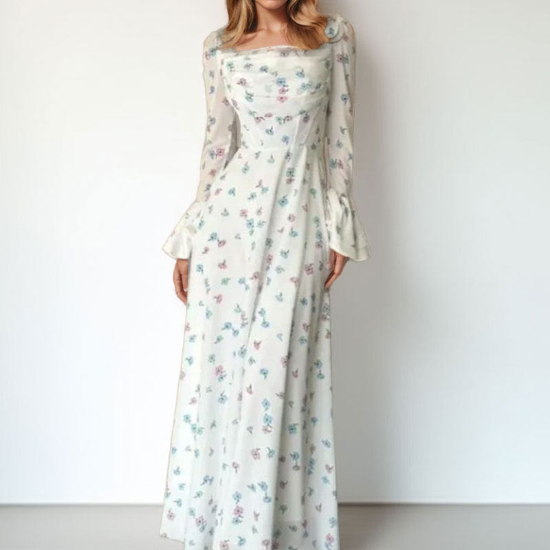 Damen Langärmliges Blumenmaxikleid Drune