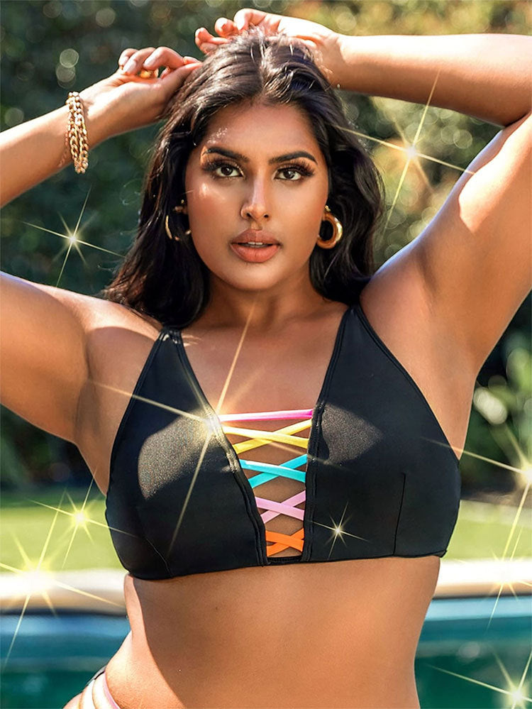 Damen Bikinioberteil mit modischem Schnür-Design und verstellbaren Trägern Drune