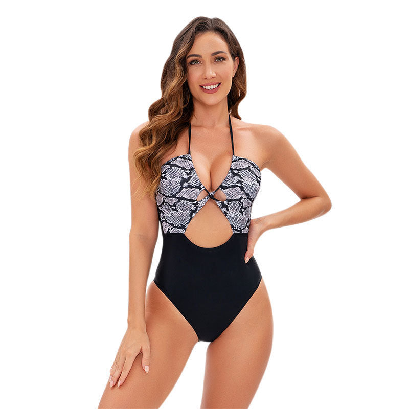 Damen Einteiler Badeanzug mit raffiniertem Cut-Out und animalischem Design Drune