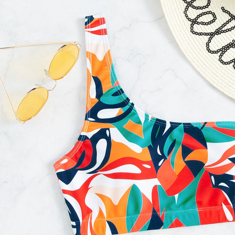 Damen Einseitiger Bikini mit geometrischem Muster und hoch geschnittenem Slip Drune