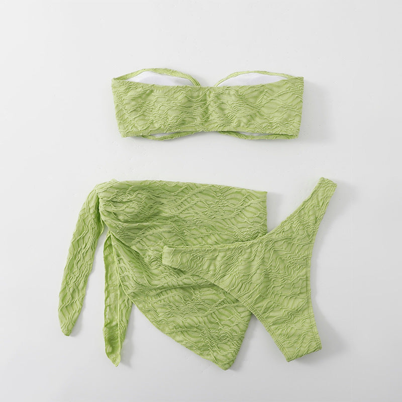 Damen Bandeau-Bikini mit Rüschendetails und elastischem Wickelrock Drune