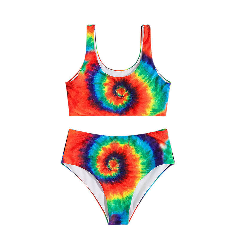 Damen Bunt gemusterter Bikini mit hohem Bund und sportlichem Schnitt Drune