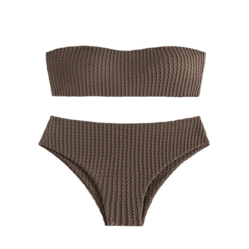 Damen Bandeau-Bikini mit raffiniertem Knoten-Design und hohem Bund Drune
