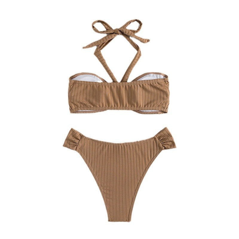 Damen Bandeau-Bikini-Set mit modischem Wickeldetail und hohem Beinausschnitt Drune