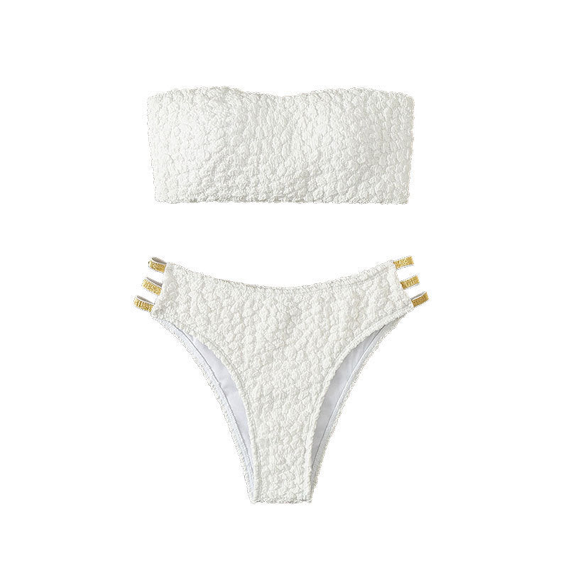 Damen Bandeau-Bikini mit dekorativen Riemen und strukturiertem Oberteil Drune