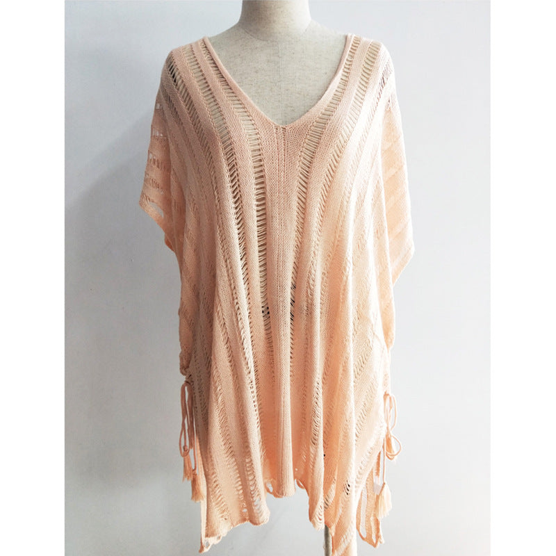 Damen lässige Strickbluse mit seitlichen Bindebändern Drune