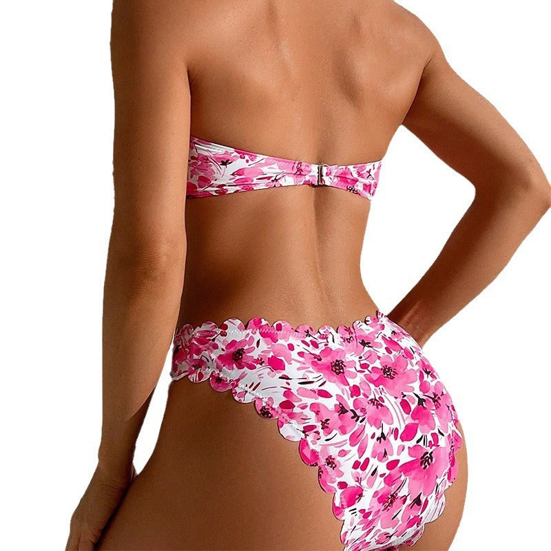 Damen Bandeau-Bikini mit floralem Design und verstellbaren Trägern Drune