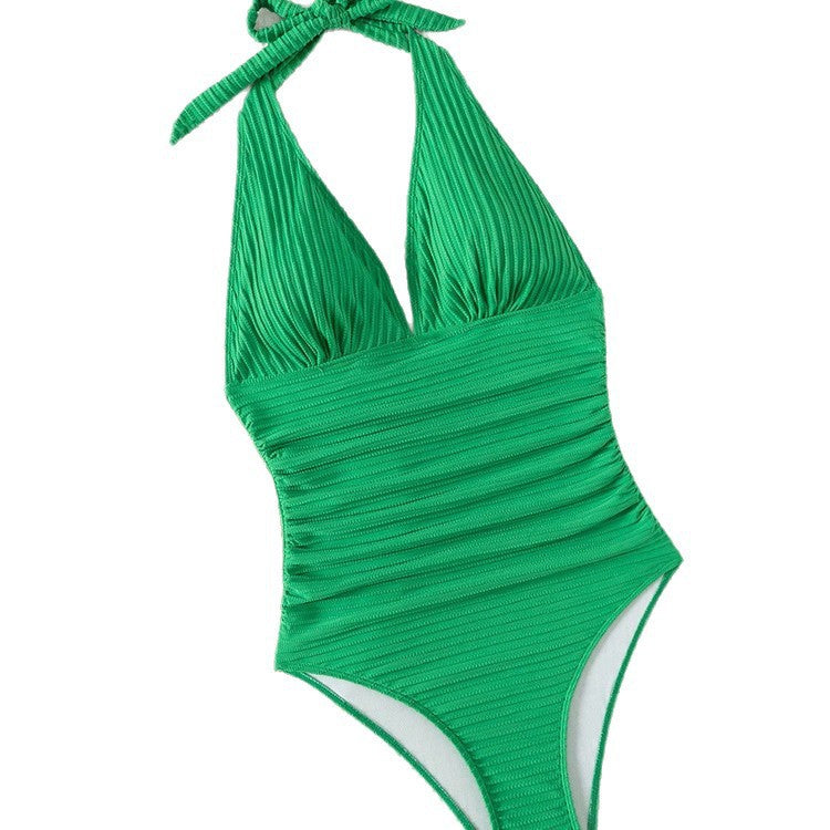 Damen Einteiler Badeanzug mit tiefem V-Ausschnitt und eleganten Rippendetails Drune