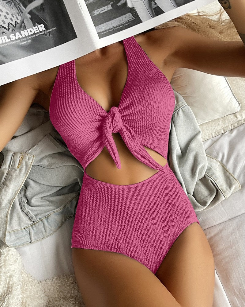 Damen Einteiler Badeanzug mit modernes Wickeldetail und figurbetontem Schnitt Drune