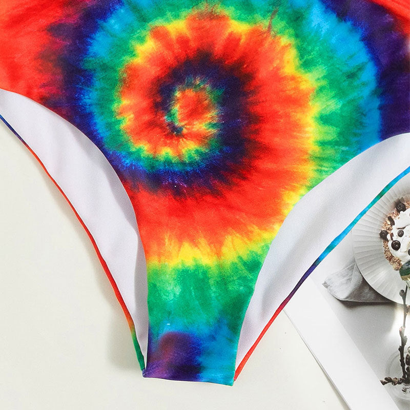 Damen Bunt gemusterter Bikini mit hohem Bund und sportlichem Schnitt Drune