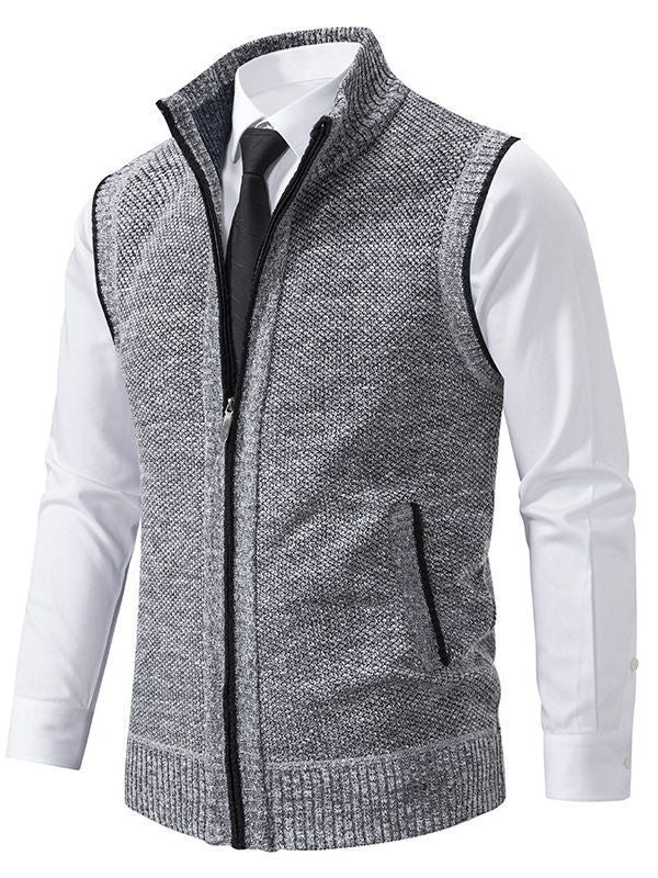 Herren elegante Strickweste mit hohem Kragen und praktischen Reißverschlusstaschen Drune