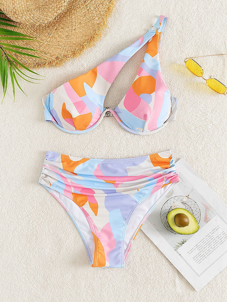 Damen Bikini-Set mit dreieckigem Oberteil und hoch geschnittenem Unterteil Drune