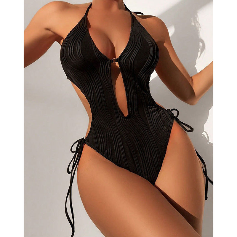 Damen Einteiler Badeanzug mit modischem Cut-Out und elastischem Wickeldetail Drune