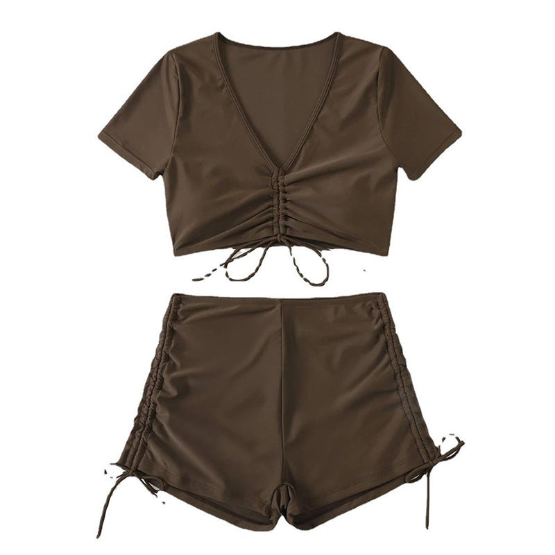 Damen Crop-Top Bikini-Set mit verstellbaren Rüschen und hoch tailliertem Slip Drune