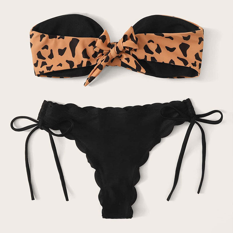 Damen Bandeau-Bikini-Set mit gepolstertem Oberteil und verstellbarem Höschen Drune