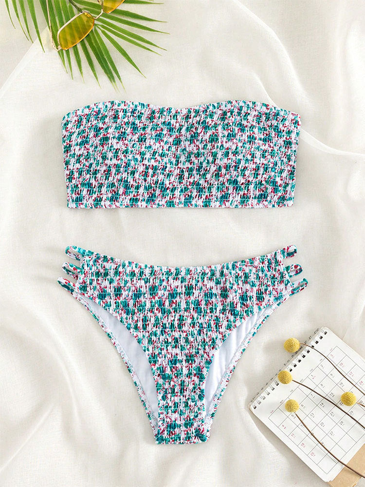 Damen Bandeau-Bikini mit raffinierten Rüschendetails und verstellbaren Trägern Drune