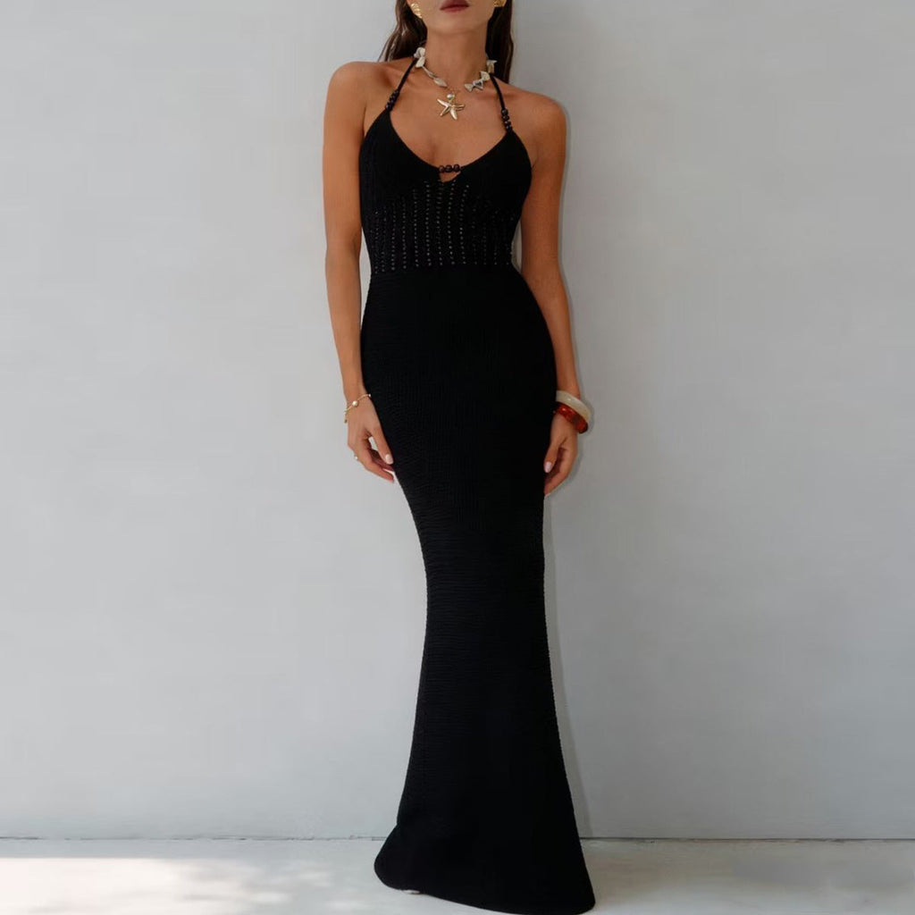 Damen Elegantes Maxikleid mit tiefem V-Ausschnitt und schmalem Schnitt Drune