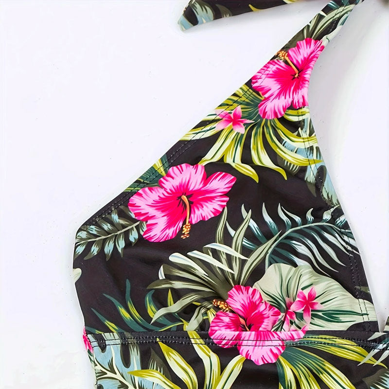 Damen Badeanzug mit floralem Design und verstellbaren Trägern Drune