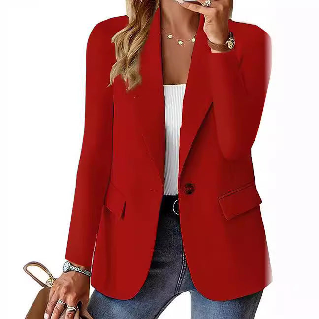 Damen Eleganter Casual Blazer mit Modernen Taschen und Dezentem Knopf Drune