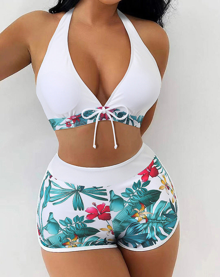 Damen Bikini-Set mit verspieltem Halter-Oberteil und sportlicher Shorts Drune