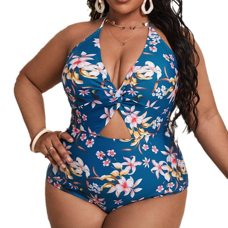 Damen Einteiler Badeanzug mit floralem Cut-Out-Design und eleganter Knotendetailierung Drune