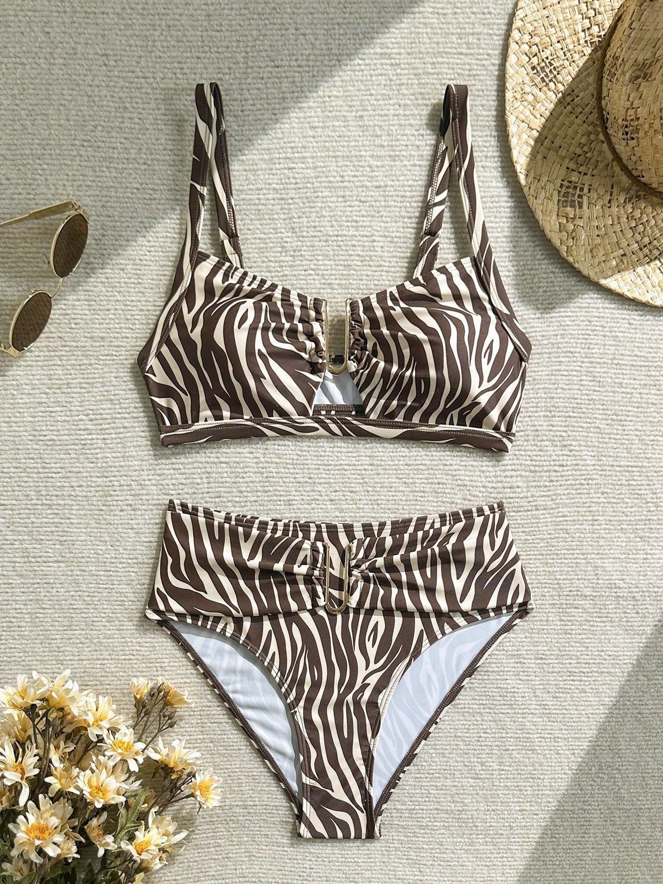 Damen Bikiniset mit modischem Verschluss und floralem Design Drune