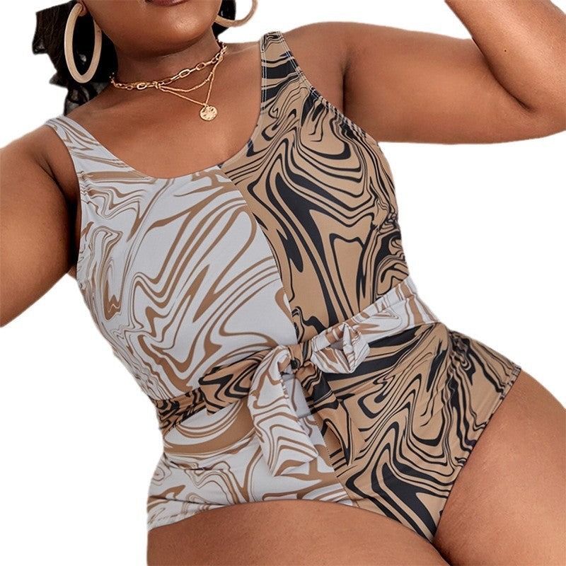 Damen Badeanzug mit stylisiertem Marmormuster und taillierter Silhouette Drune