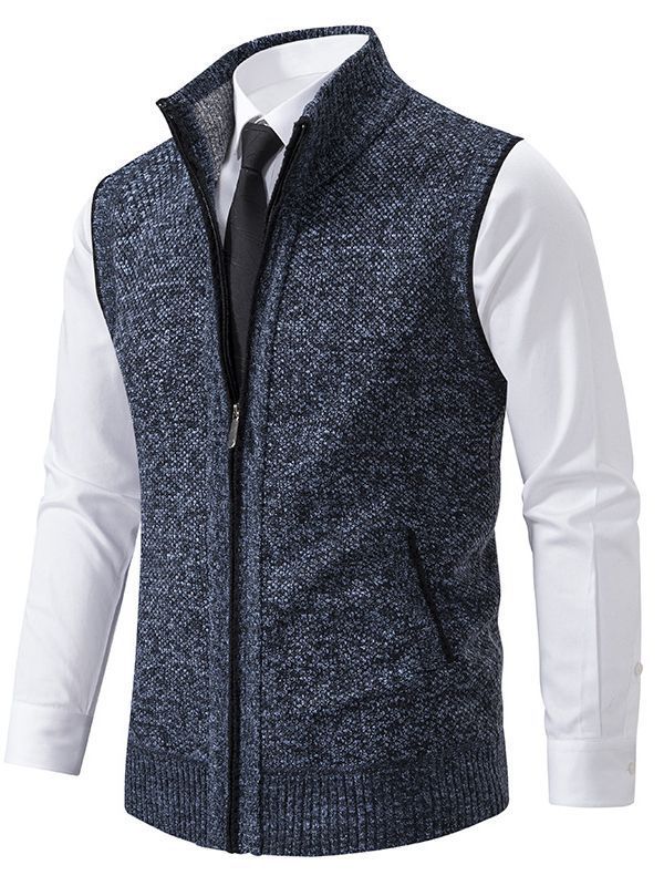 Herren elegante Strickweste mit hohem Kragen und praktischen Reißverschlusstaschen Drune