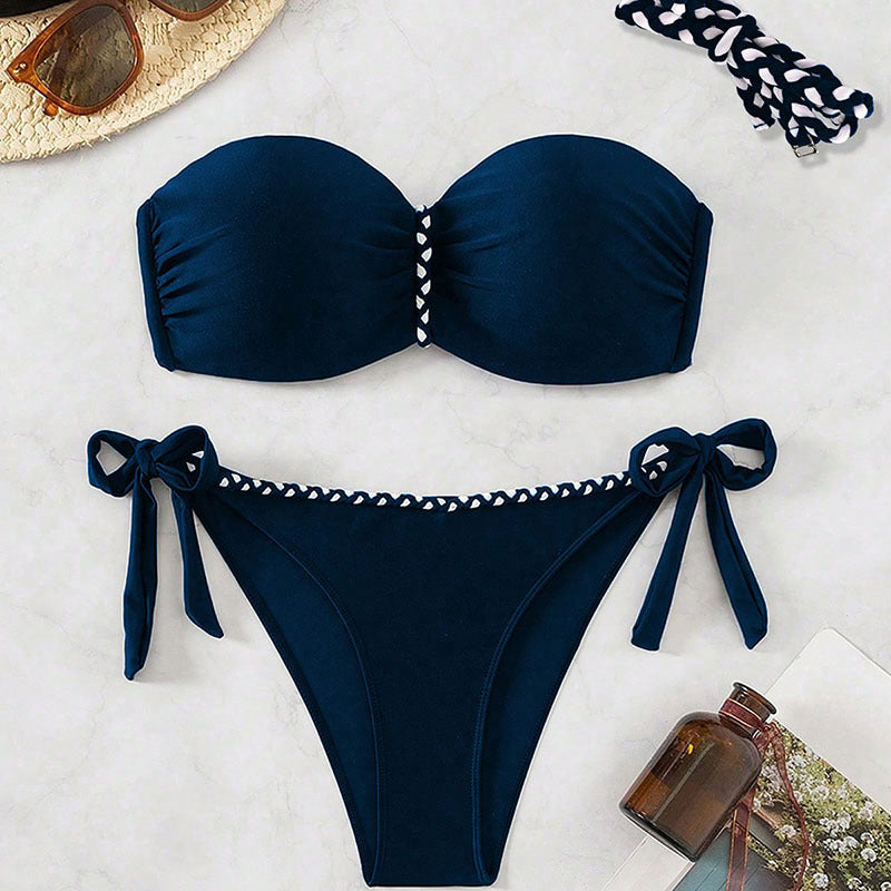 Damen Bandeau-Bikini mit verstellbaren Trägern und raffinierter Raffung Drune