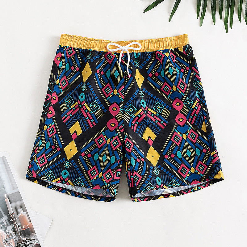 Damen Badeshorts mit elastischem Bund und farbigen geometrischen Mustern Drune