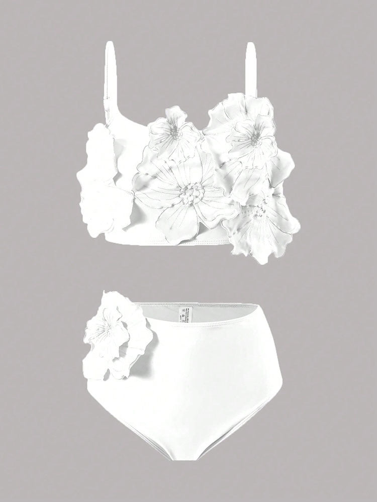 Damen Bikini-Set mit floralem Oberteil und hoch geschnittenem Höschen Drune