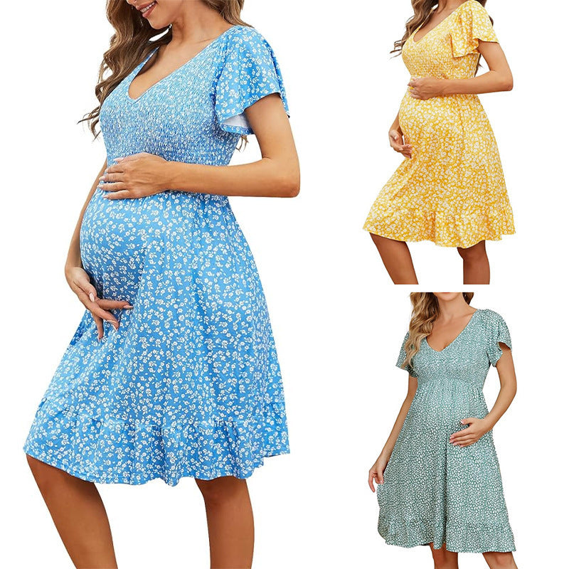 Damen Umstandskleid Empire-Taille Frühling Midi Kleid