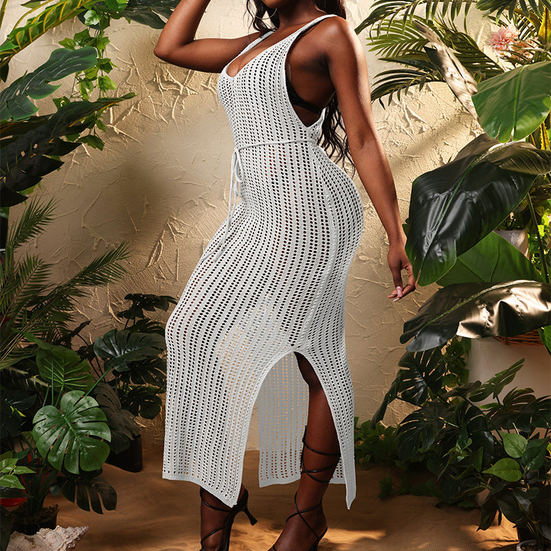 Damen Maxikleid mit raffiniertem Häkelmuster und seitlichem Schlitz Drune