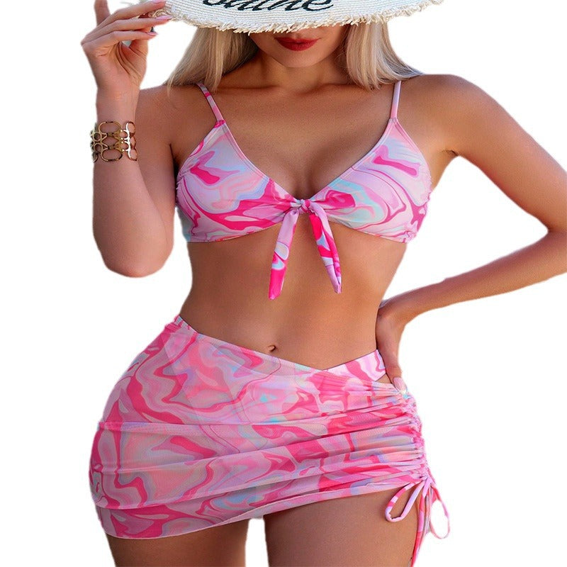 Damen Bikini-Set mit verspieltem Knoten-Oberteil und rüschenverziertem Rock Drune