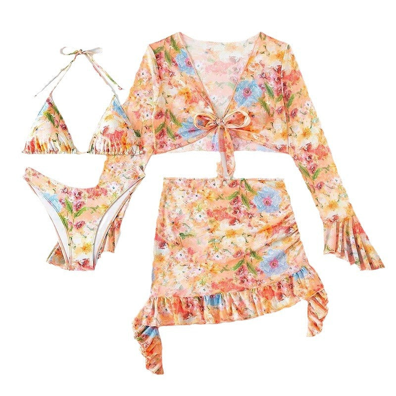 Damen Crop-Top und Wickelrock-Set mit floralen Details Drune