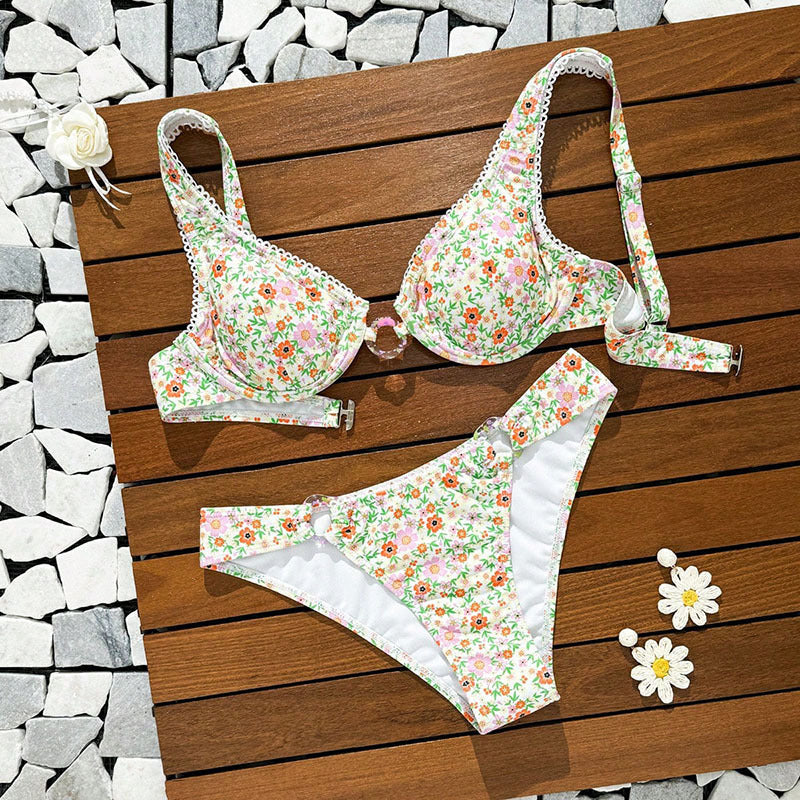 Damen Bikini-Set mit floralem Muster und verstellbaren Trägern Drune