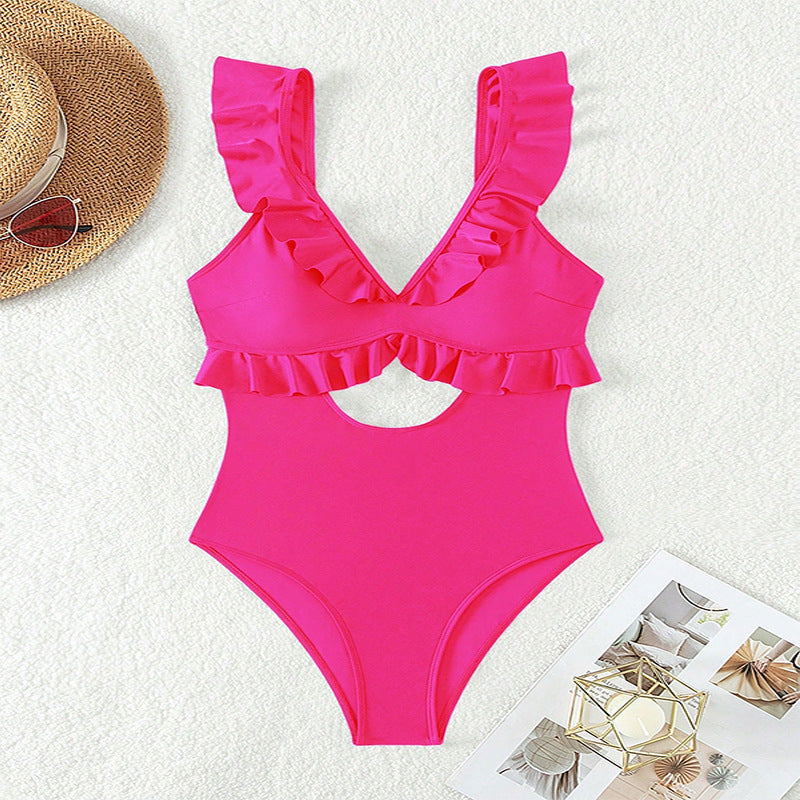 Damen Einteiler Badeanzug mit voluminösen Rüschendetails und eleganten Cut-Outs Drune