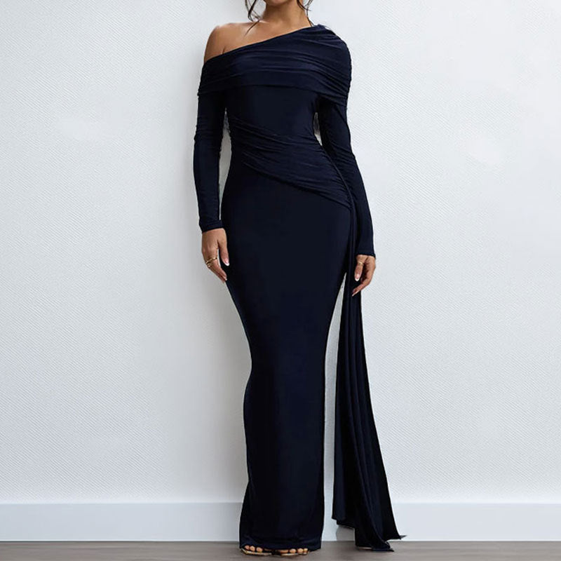 Damen Elegantes One-Shoulder Abendkleid mit figurformendem Schnitt und langen Ärmeln Drune