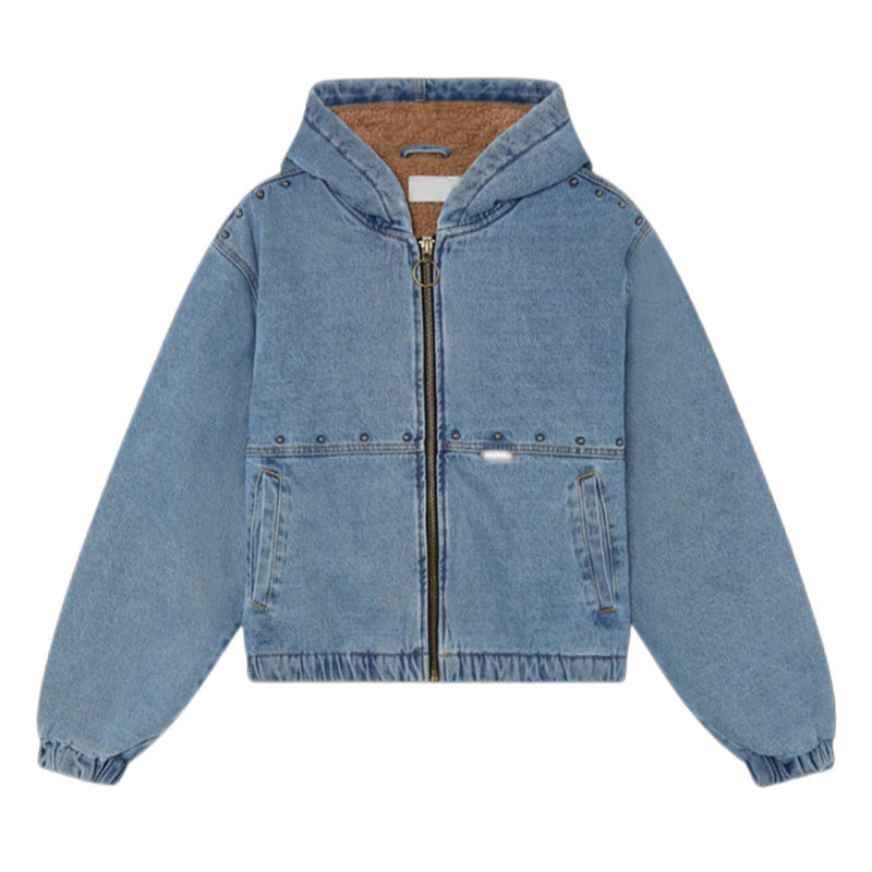 Damen Jeansjacke mit Kapuze und Taschen Drune