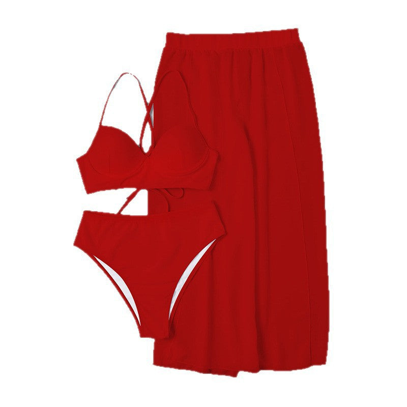 Damen Bikini-Set mit hochgeschnittenem Höschen und luftiger Wickelrock Drune