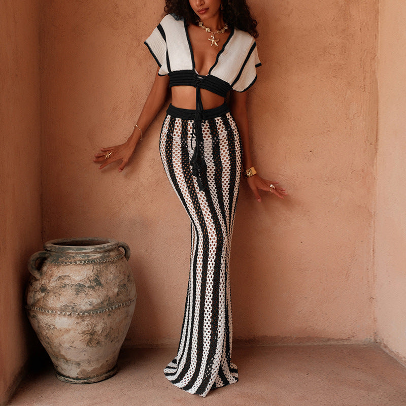 Damen stylisches Crop-Top und weite Palazzo-Hose Set Drune