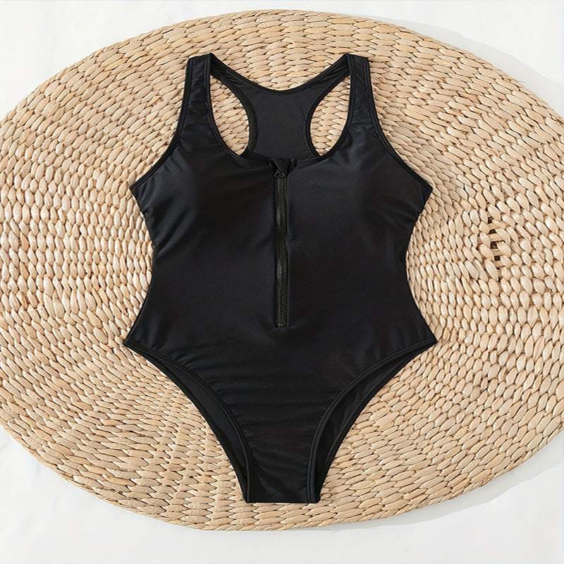 Damen Einteiler Badeanzug mit durchgehendem Reißverschluss und Racerback-Design Drune