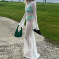 Damen transparentes Strandkleid aus Netzmaterial mit weitem Schnitt und offenen Ärmeln Drune
