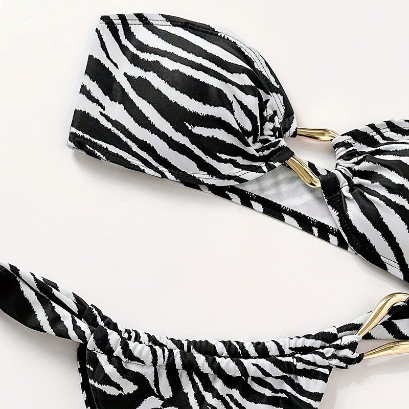 Damen Bandeau-Bikini mit hochwertigem Gold-Detail und elastischem Schnitt Drune