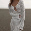 Damen Netzkleid mit tiefem V-Ausschnitt und modischem Ringdetails Drune