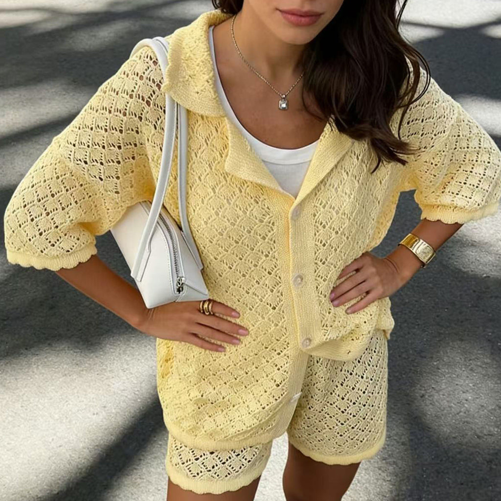 Damen luftige Strickbluse mit durchbrochenem Design und weitem Schnitt Drune