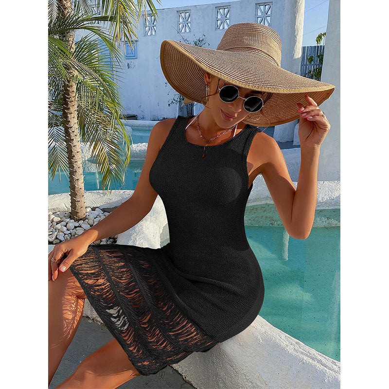 Damen Häkelkleid mit fransigem Saum und elegantem Schnitt Drune