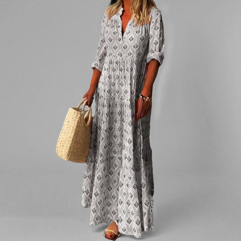 Damen Sommer  V-Ausschnitt 3/4 Ärmel Maxikleid
