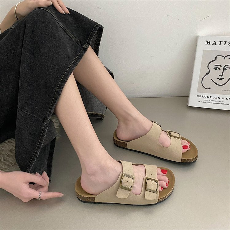 Damen Sommer Doppelriemen Pantoletten
